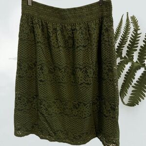 Elegant Army Green Lace Skirt- Elastic Waistband